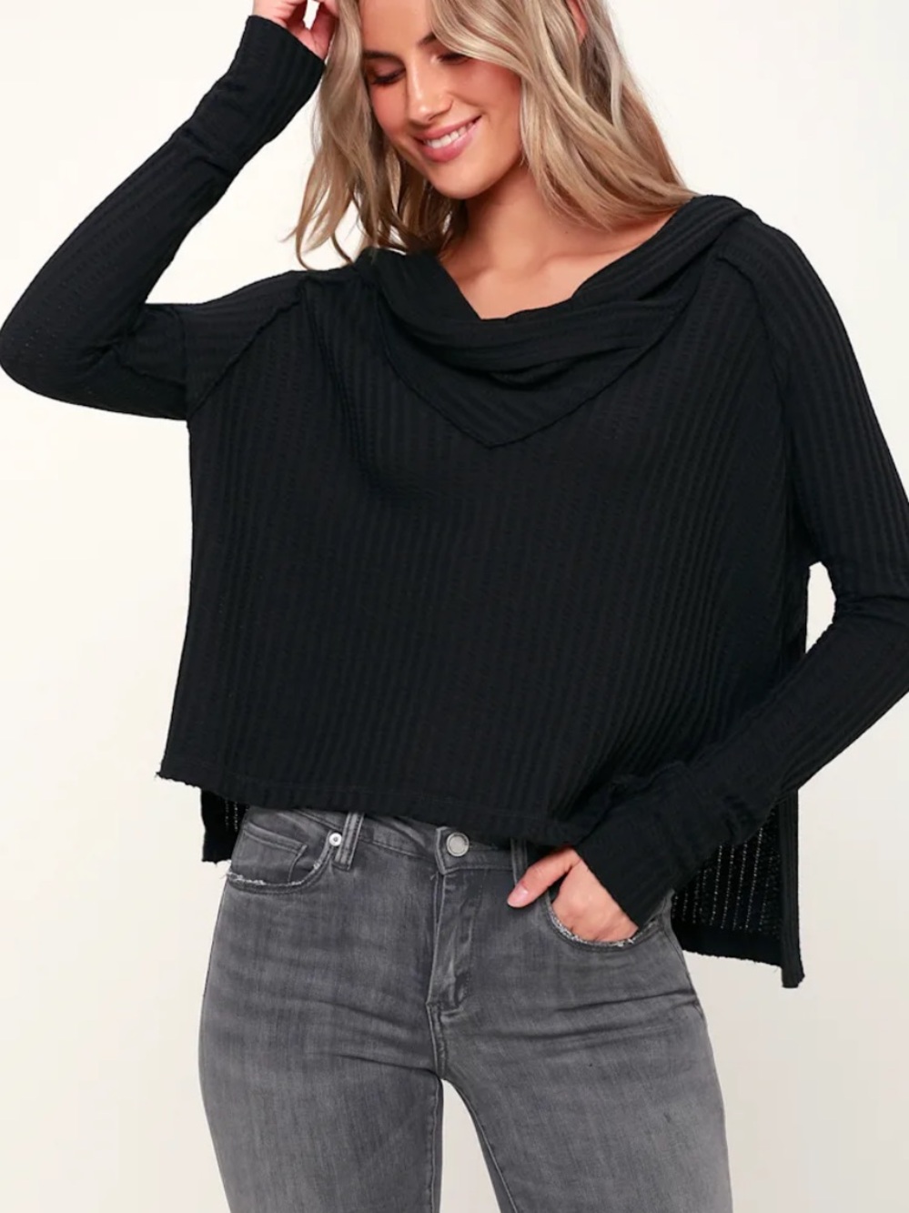 Free People NWT Wild Cat Black Ribbed Cowl Neck Women's Sweater size XS